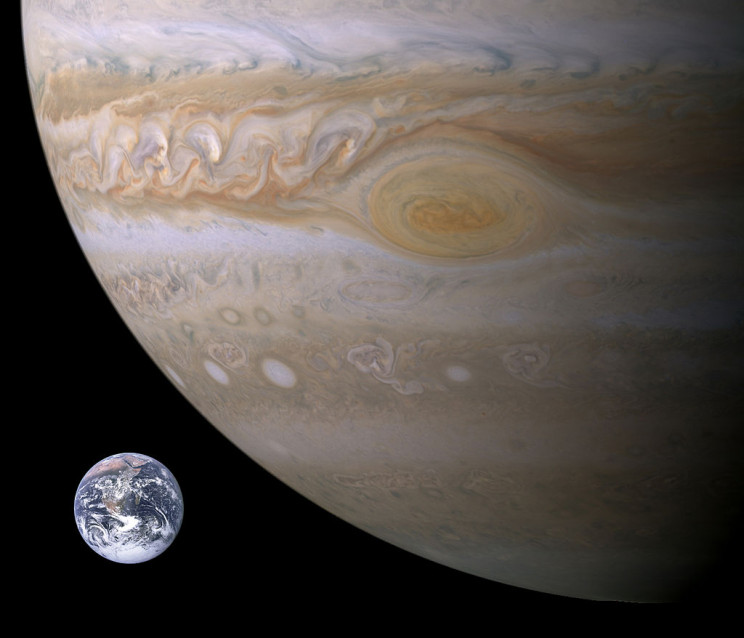 Approximate size comparison of Earth and the Great Red Spot.